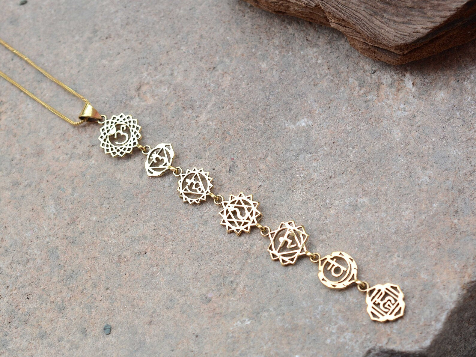 7 Chakra Brass Pendant Necklace