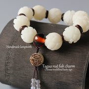 White Bodhi Seed Lotus Flower Wrist Mala