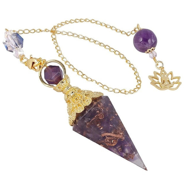 Crystal Point Pendulum with Lotus