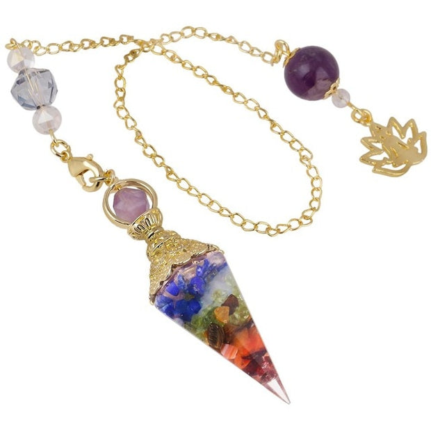 Crystal Point Pendulum with Lotus