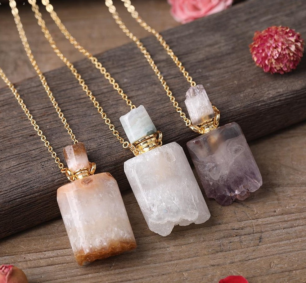 Natural Rough Quartz Perfume Necklace